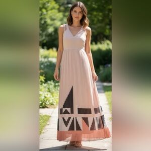 French Connection Geometric Maxi Skirt in Pink and Black